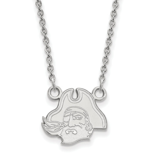 10K White Gold Logoart East Carolina University Pirate Small Pendant 18 Inch Necklace