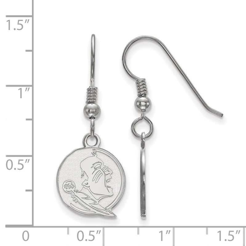 Sterling Silver Rhodium Plated Logoart Florida State University Seminole Small Dangle Wire Earrings