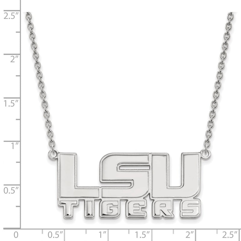 Sterling Silver Rhodium Plated Logoart Louisiana State University L S U Tigers Large Pendant 18 Inch Necklace