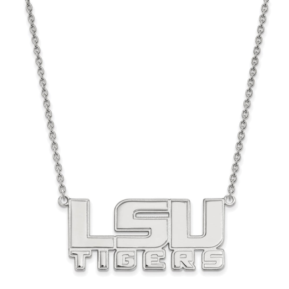 Sterling Silver Rhodium Plated Logoart Louisiana State University L S U Tigers Large Pendant 18 Inch Necklace