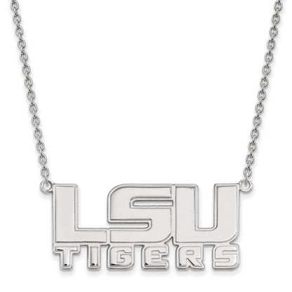 Sterling Silver Rhodium Plated Logoart Louisiana State University L S U Tigers Large Pendant 18 Inch Necklace