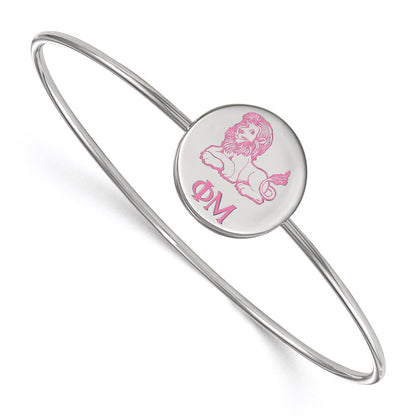 Sterling Silver Rh Plated Logoart Phi Mu Enameled Slip On Bangle