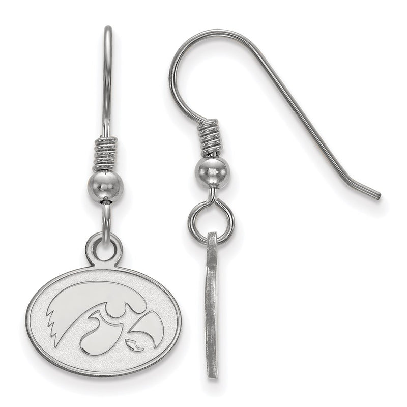 Sterling Silver Rhodium Plated Logoart University Of Iowa Hawk Extra Small Oval Dangle Wire Earrings