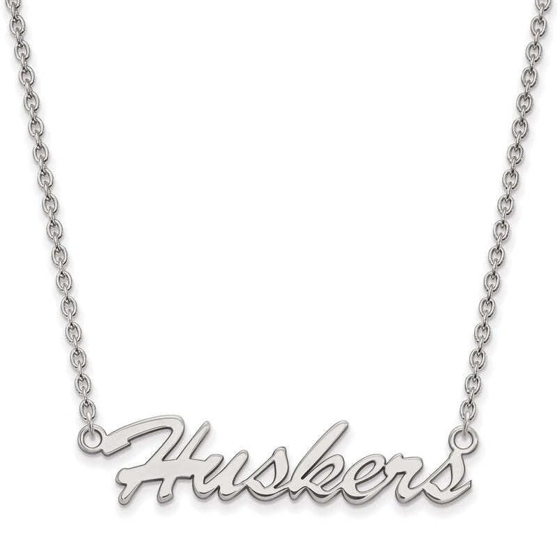 Sterling Silver Rhodium Plated Logoart University Of Nebraska Huskers Script Medium Pendant 18 Inch Necklace
