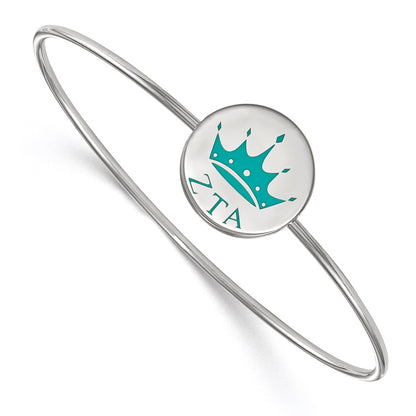 Sterling Silver Rh Plated Logoart Zeta Tau Alpha Enameled Slip On Bangle Bracelet