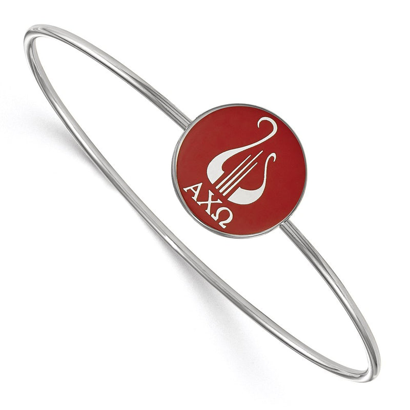 Sterling Silver Rh Plated Logoart Alpha Chi Omega Enameled Slip On Bangle