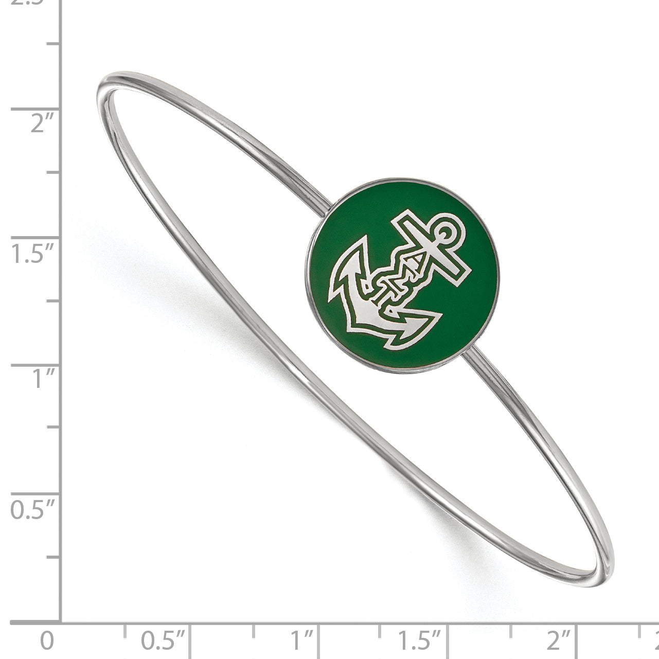 Sterling Silver Rh Plated Logoart Alpha Sigma Tau Enameled Slip On Bangle Bracelet
