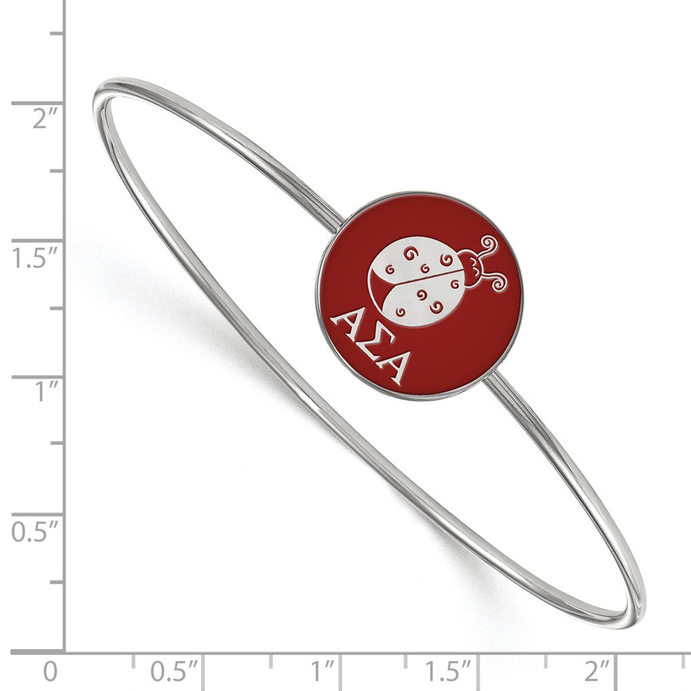 Sterling Silver S. Rh Plated Logoart Alpha Sigma Enameled Slip On Bangle Bracelet