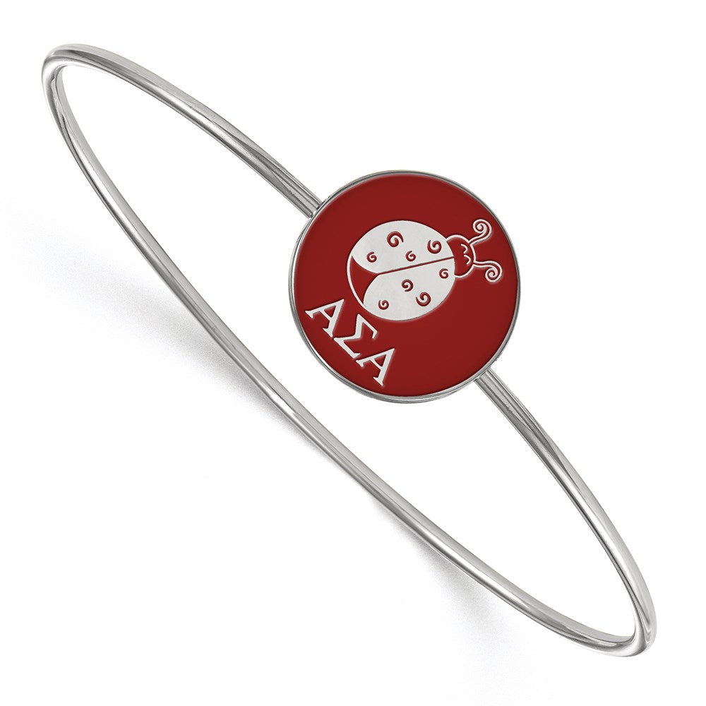 Sterling Silver S. Rh Plated Logoart Alpha Sigma Enameled Slip On Bangle Bracelet
