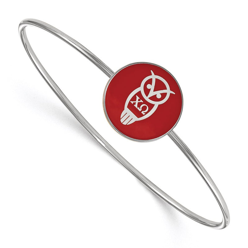 Sterling Silver Rh Plated Logoart Chi Omega Enameled Slip On Bangle