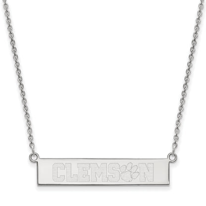 Sterling Silver Rhodium Plated Logoart Clemson University Small Bar 18 Inch Necklace