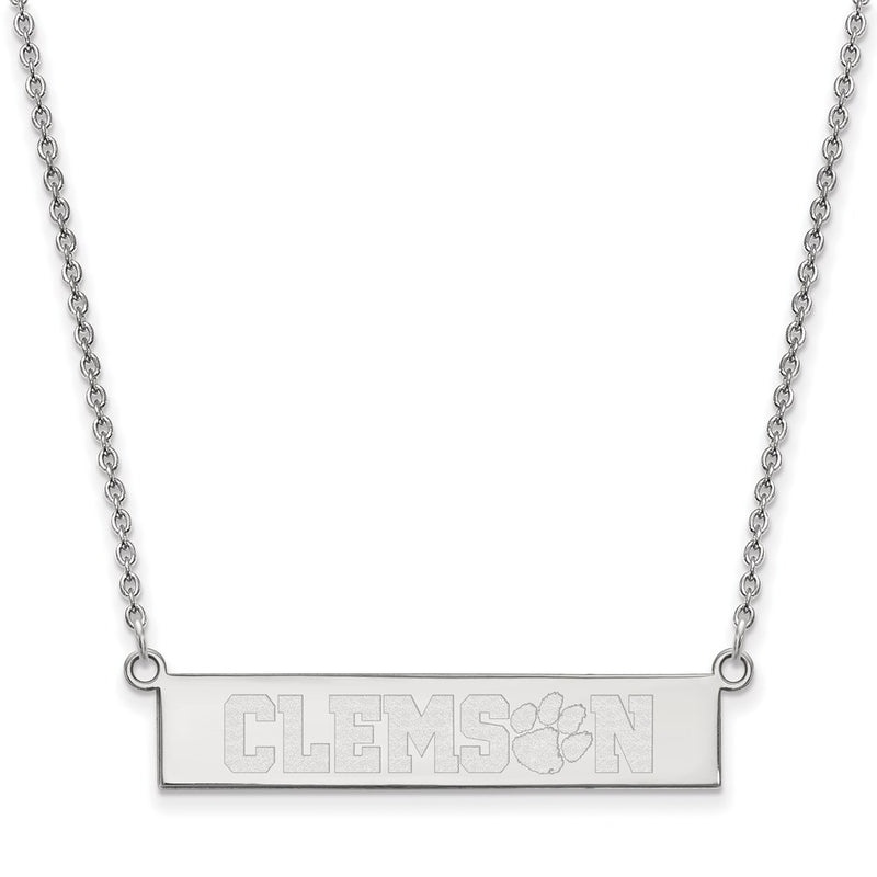Sterling Silver Rhodium Plated Logoart Clemson University Small Bar 18 Inch Necklace