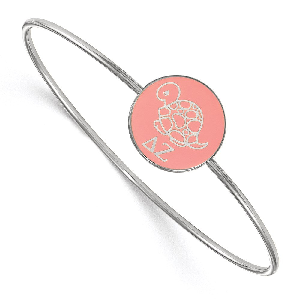 Sterling Silver Rh Plated Logoart Delta Zeta Enameled Slip On Bangle Bracelet