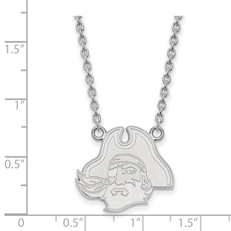 Sterling Silver Rhodium Plated Logoart East Carolina University Pirate Large Pendant 18 Inch Necklace