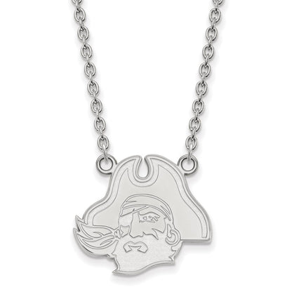 Sterling Silver Rhodium Plated Logoart East Carolina University Pirate Large Pendant 18 Inch Necklace
