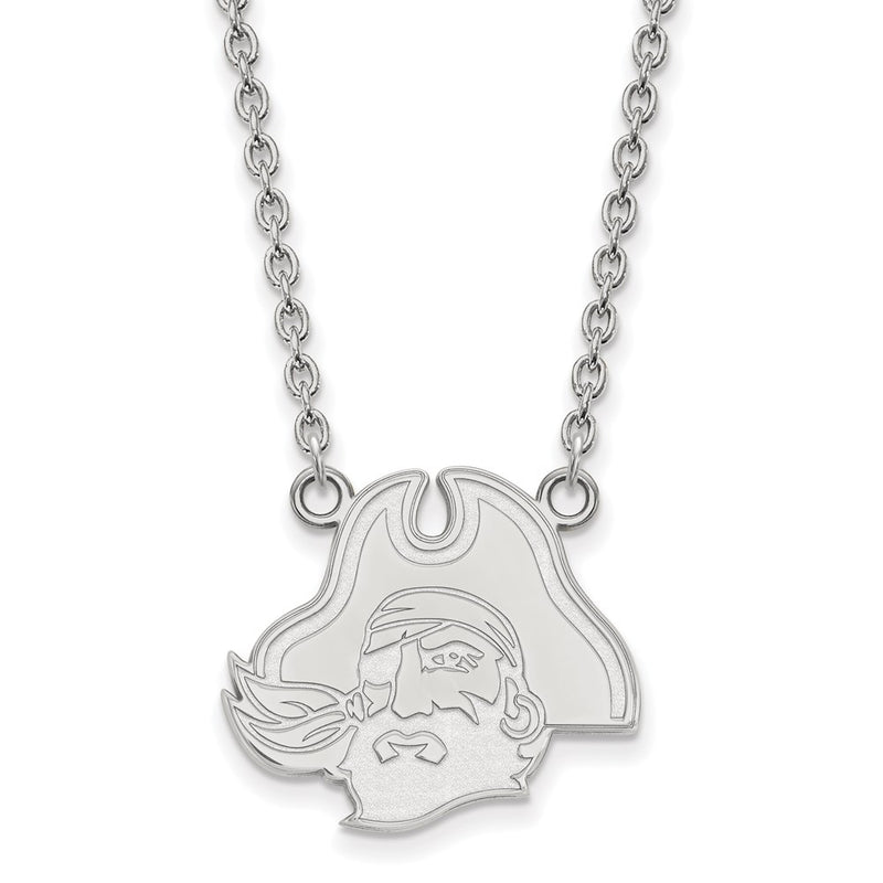 Sterling Silver Rhodium Plated Logoart East Carolina University Pirate Large Pendant 18 Inch Necklace