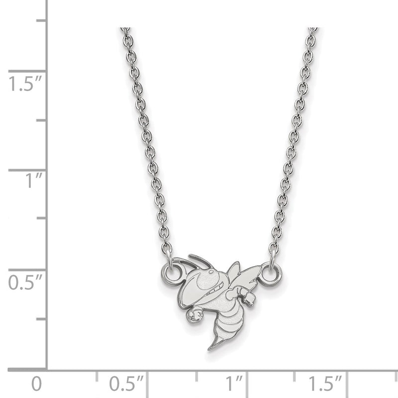 Sterling Silver Rhodium Plated Logoart Georgia Institute Of Technology Yellow Jacket Small Pendant 18 Inch Necklace