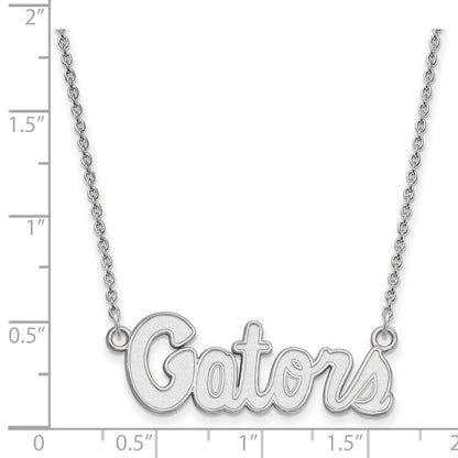 10K White Gold Logoart University Of Florida Gators Script Small Pendant 18 Inch Necklace