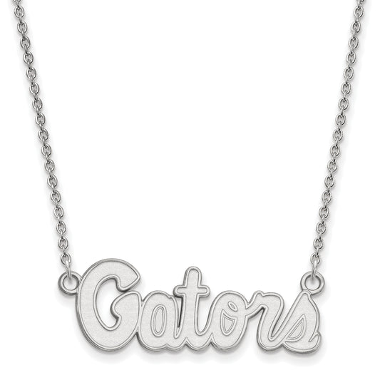 Sterling Silver Rhodium Plated Logoart University Of Florida Gators Script Small Pendant 18 Inch Necklace