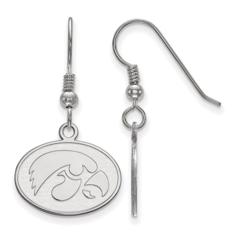 Sterling Silver Rhodium Plated Logoart University Of Iowa Hawk Small Oval Dangle Wire Earrings
