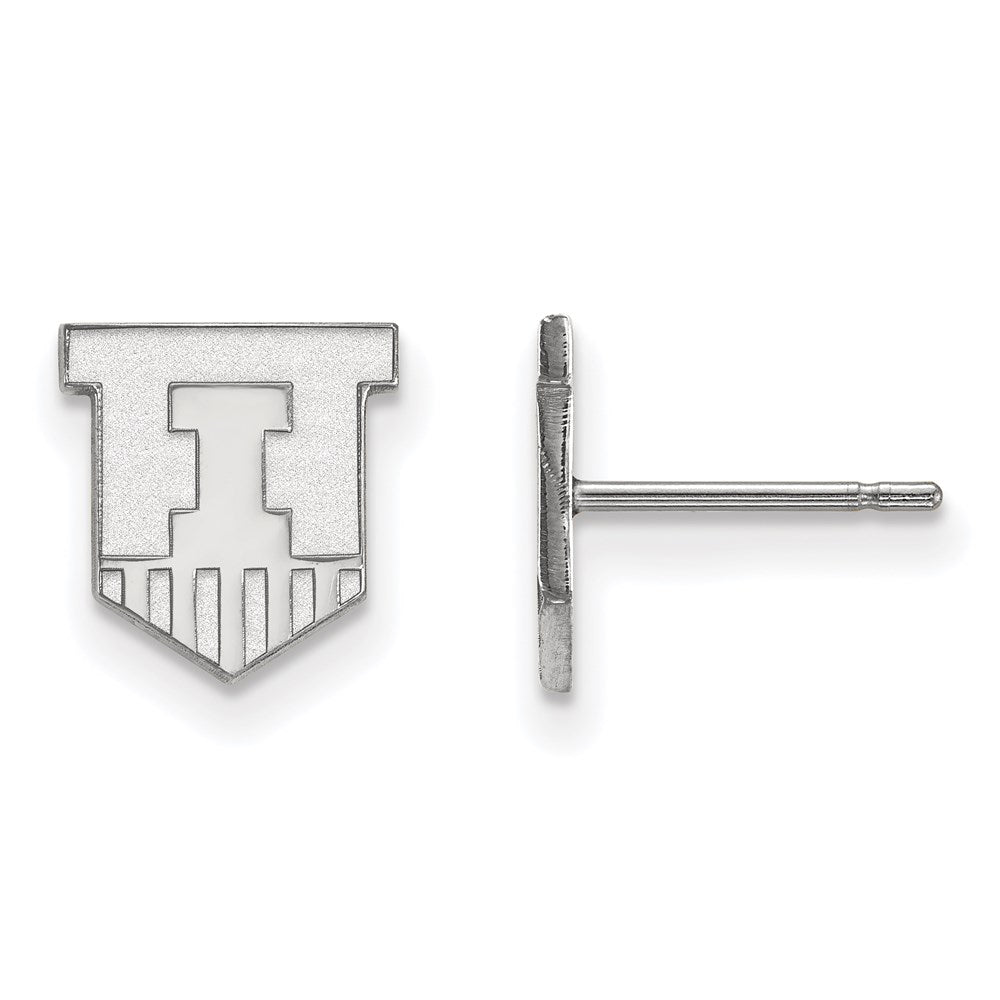 Sterling Silver Rhodium Plated Logoart University Of Illinois Victory Badge Extra Small Post Earrings