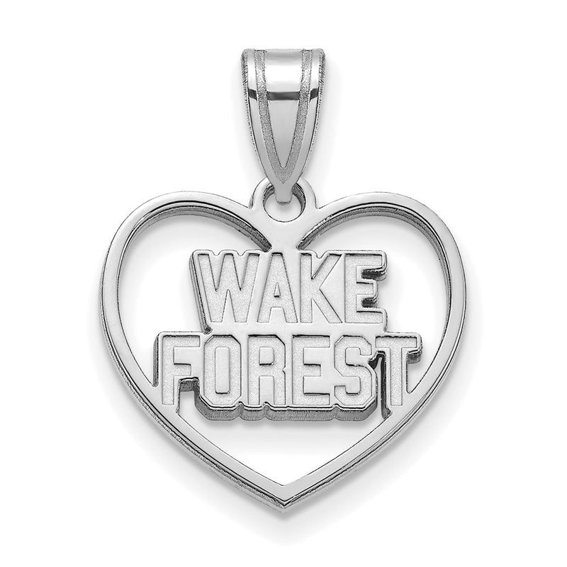 Sterling Silver Rhodium Plated Logoart Wake Forest University W F Deacon Heart Pendant