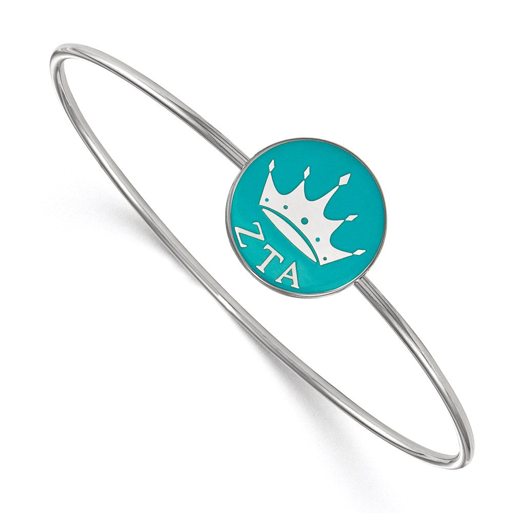 Sterling Silver Rh Plated Logoart Zeta Tau Alpha Enameled Slip On Bangle Bracelet