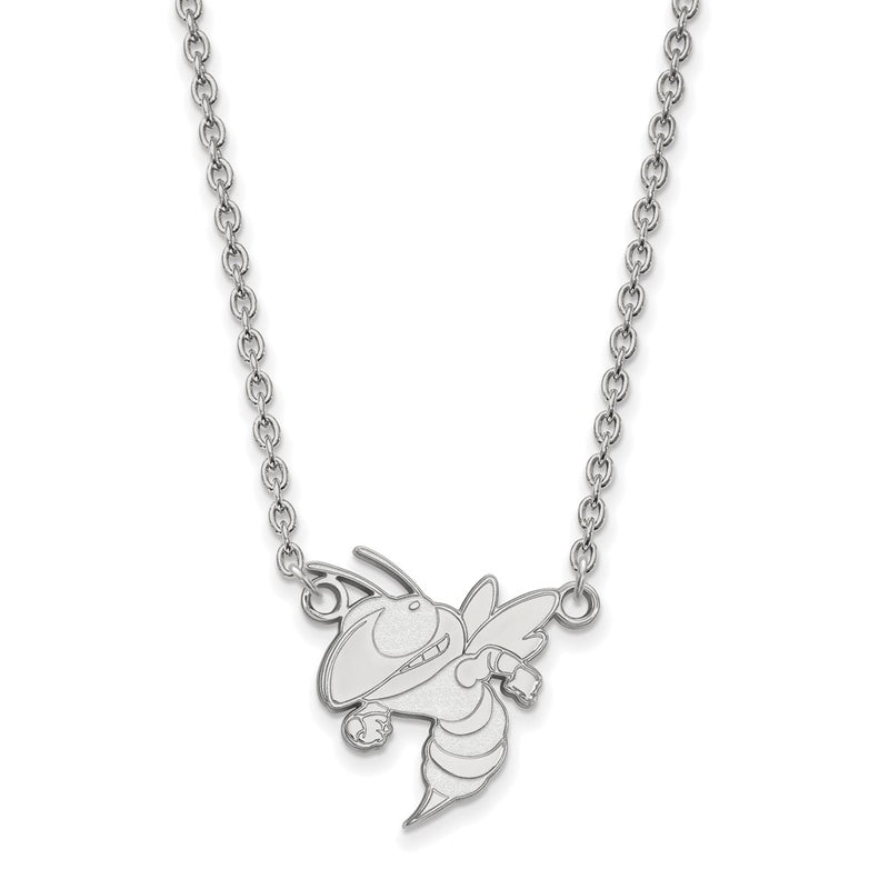 10K White Gold Logoart Georgia Institute Of Technology Yellow Jacket Large Pendant 18 Inch Necklace
