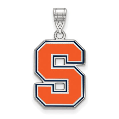 Sterling Silver Rhodium Plated Logoart Syracuse University Letter S Large Enameled Pendant