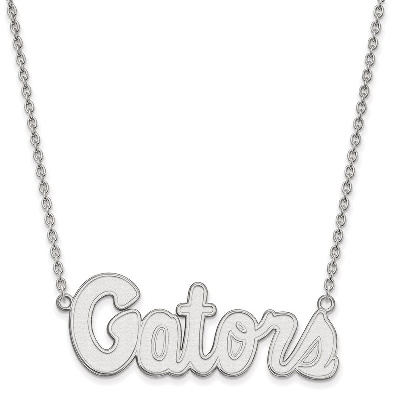 Sterling Silver Rhodium Plated Logoart University Of Florida Gators Script Large Pendant 18 Inch Necklace