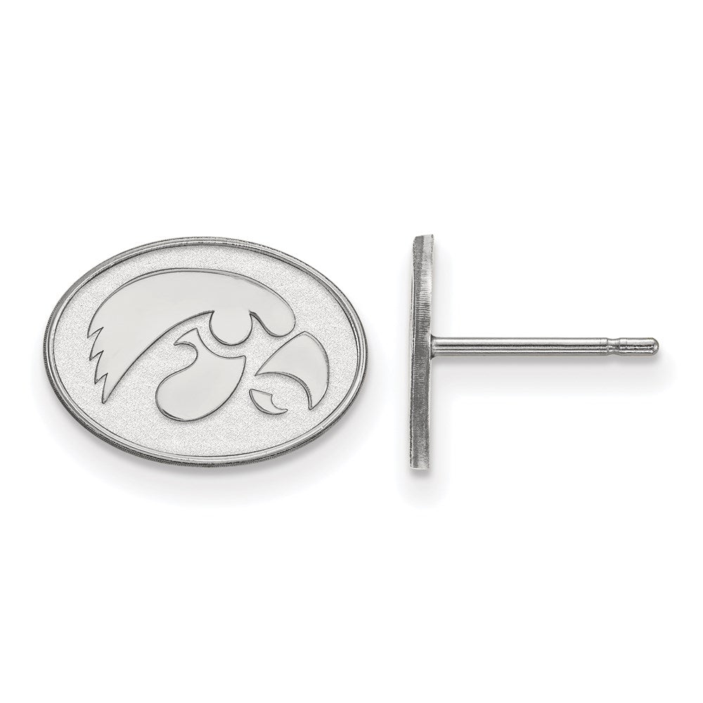 Sterling Silver Rhodium Plated Logoart University Of Iowa Hawk Extra Small Oval Post Earrings