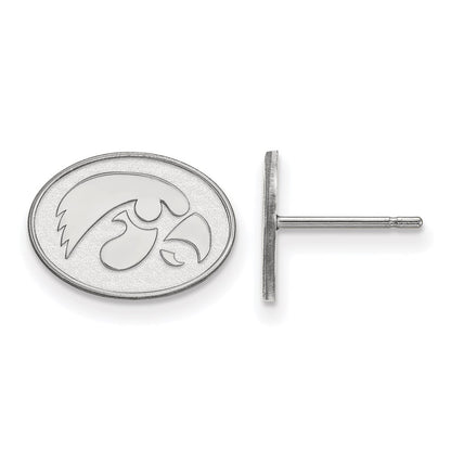 Sterling Silver Rhodium Plated Logoart University Of Iowa Hawk Extra Small Oval Post Earrings