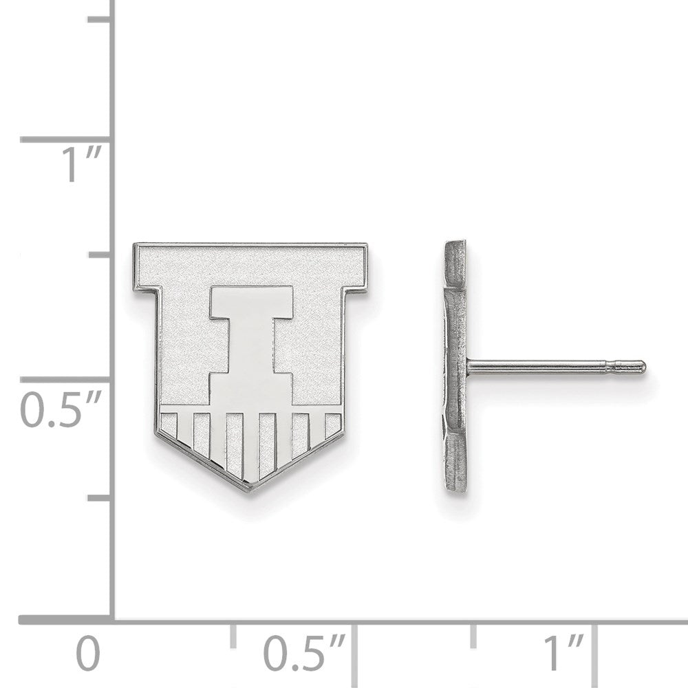 Sterling Silver Rhodium Plated Logoart University Of Illinois Victory Badge Small Post Earrings