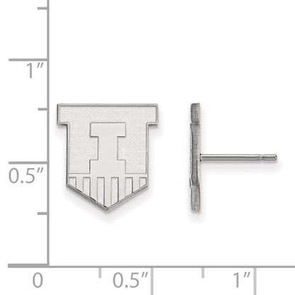 Sterling Silver Rhodium Plated Logoart University Of Illinois Victory Badge Small Post Earrings