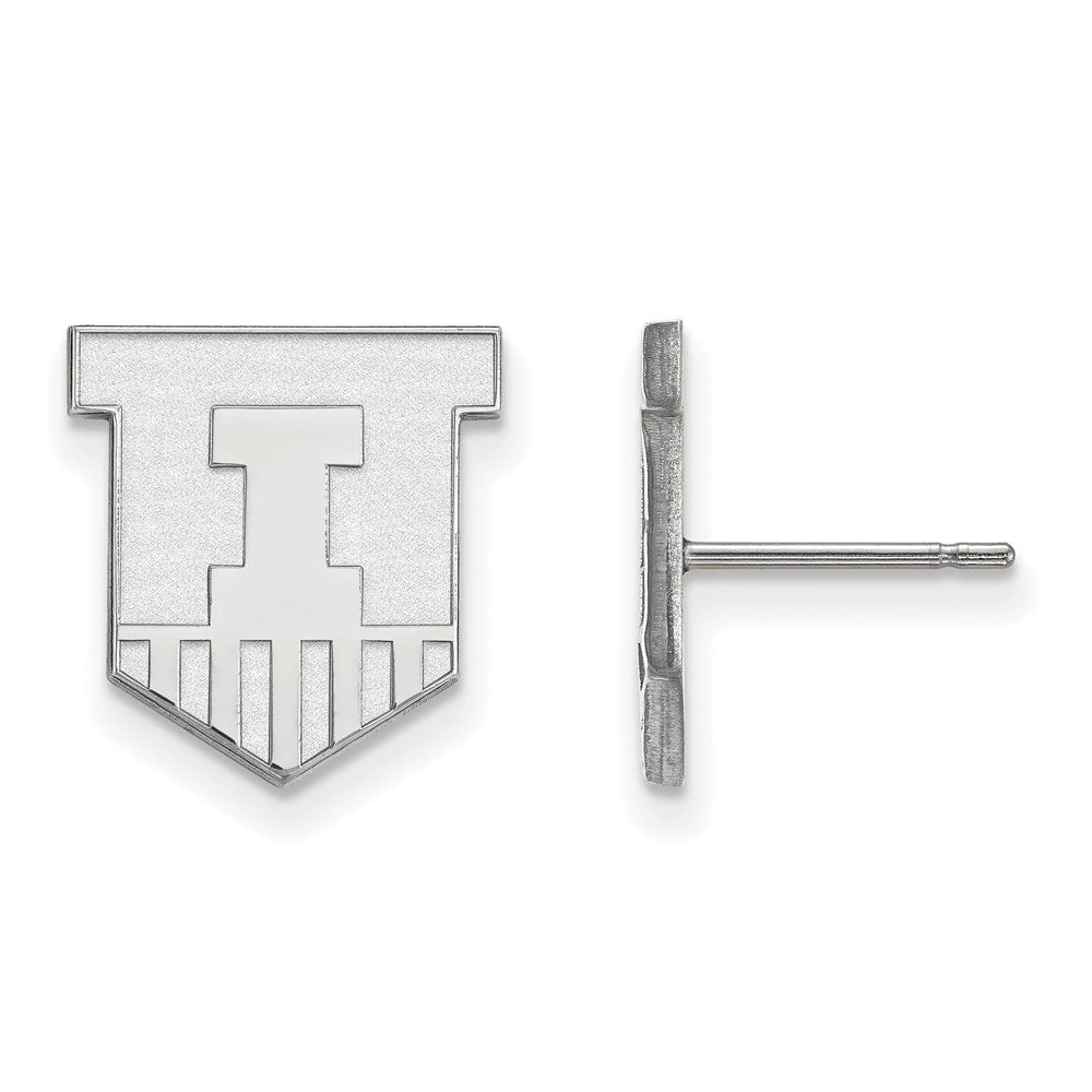 10K White Gold Logoart University Of Illinois Victory Badge Small Post Earrings