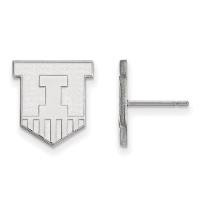 10K White Gold Logoart University Of Illinois Victory Badge Small Post Earrings