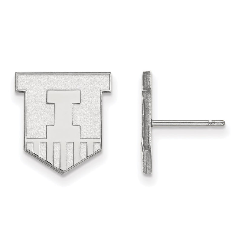 10K White Gold Logoart University Of Illinois Victory Badge Small Post Earrings