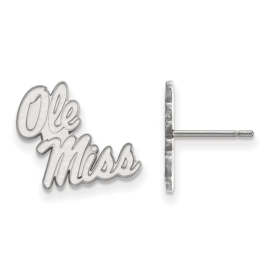 10K White Gold Logoart University Of Mississippi Ole Miss Small Post Earrings