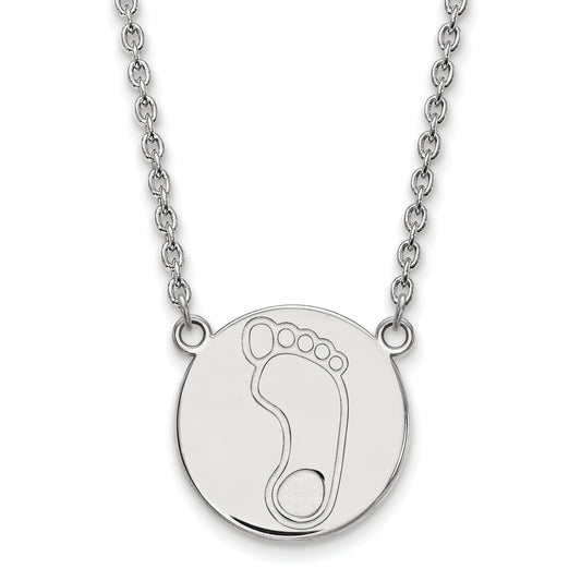 Sterling Silver Rhodium Plated Logoart University Of North Carolina Tar Heel Large Disc Pendant 18 Inch Necklace