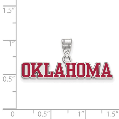 Sterling Silver Rhodium Plated Logoart University Of Oklahoma Large Enameled Pendant