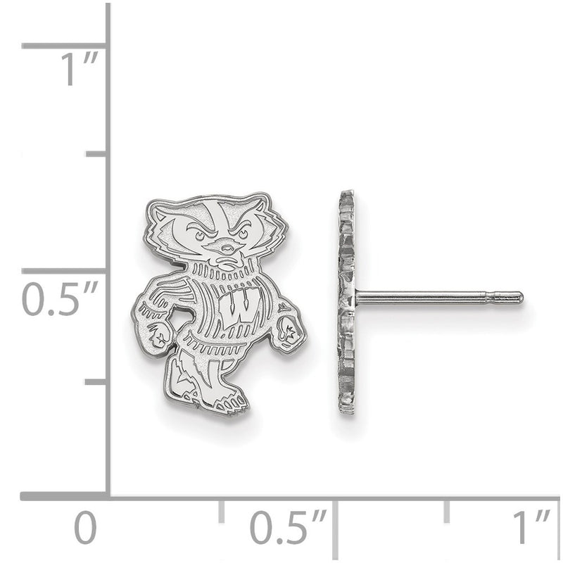 Sterling Silver Rhodium Plated Logoart University Of Wisconsin Badger Small Post Earrings