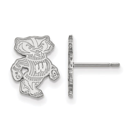 Sterling Silver Rhodium Plated Logoart University Of Wisconsin Badger Small Post Earrings