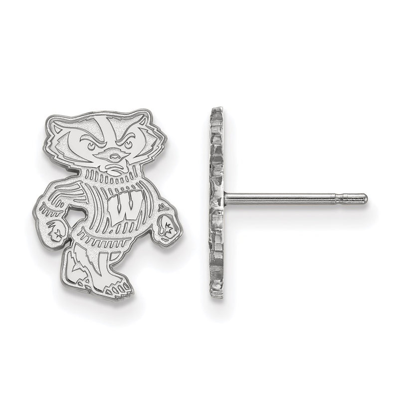 Sterling Silver Rhodium Plated Logoart University Of Wisconsin Badger Small Post Earrings