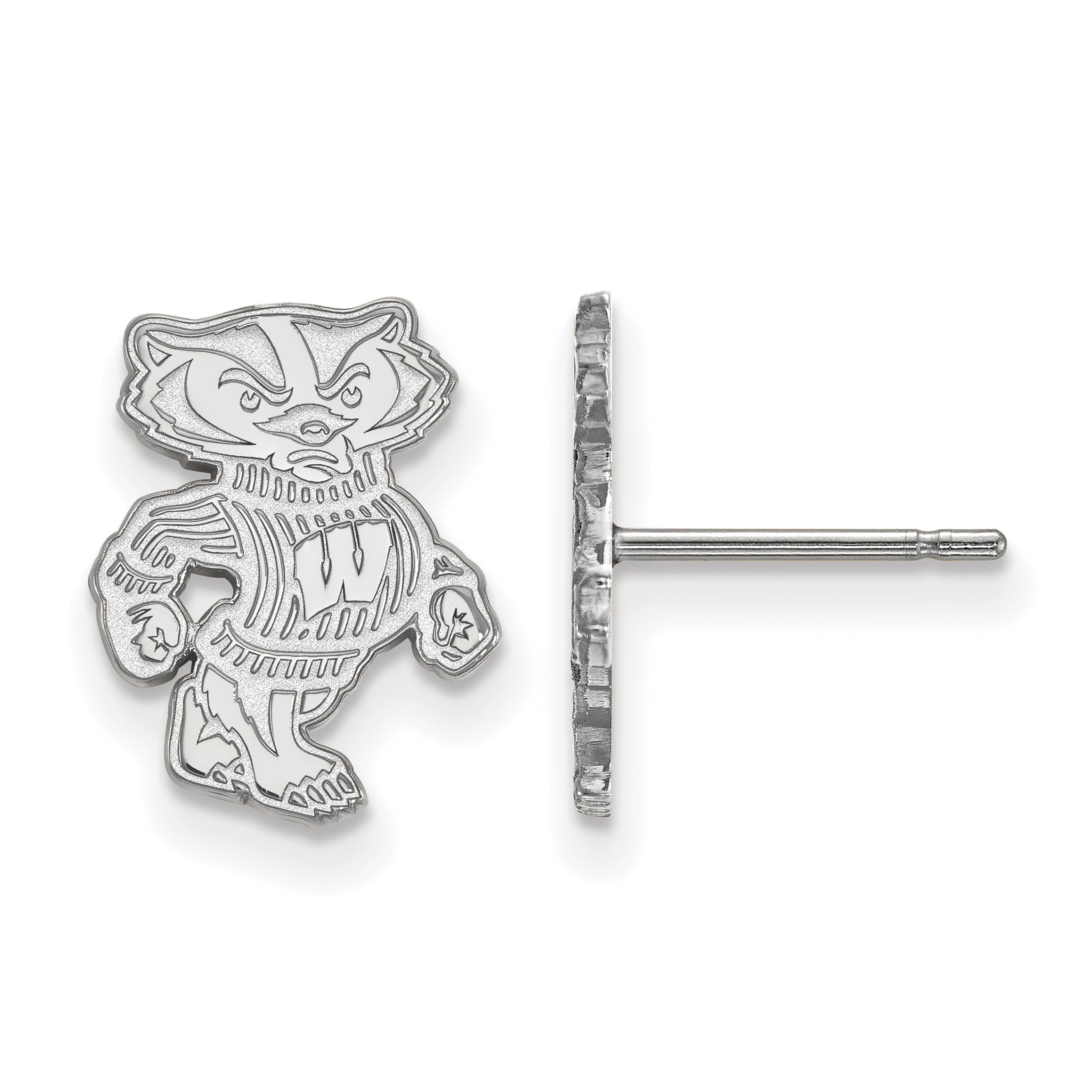 10K White Gold Logoart University Of Wisconsin Badger Small Post Earrings