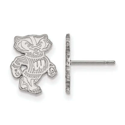 10K White Gold Logoart University Of Wisconsin Badger Small Post Earrings