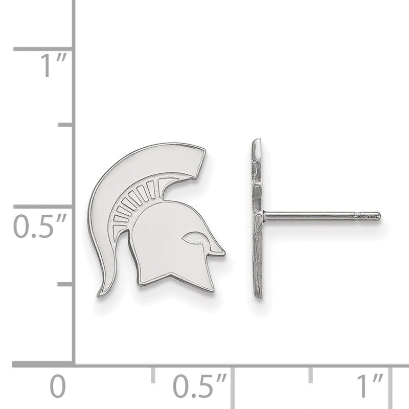 10K White Gold Logoart Michigan State University Spartan Small Post Earrings