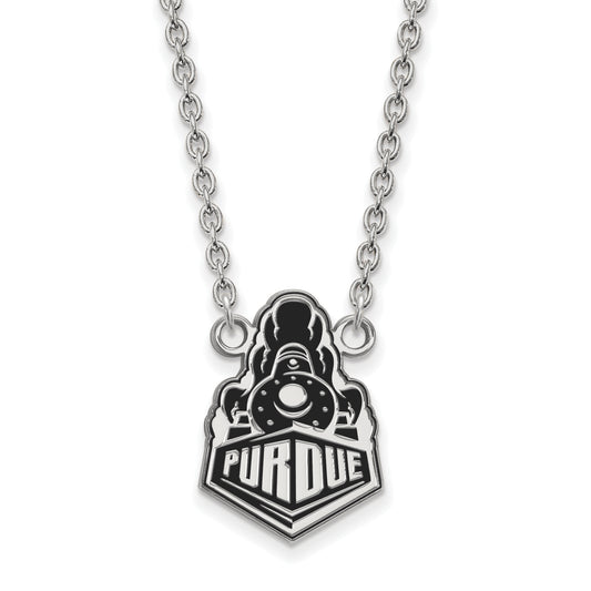 Sterling Silver Rhodium Plated Logoart Purdue University Boilermakers Train Logo Large Enameled Pendant 18 Inch Necklace
