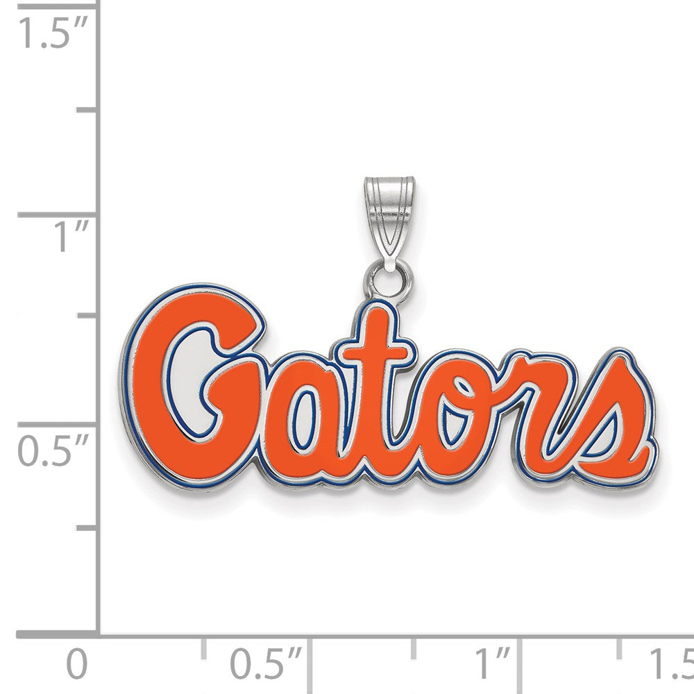 Sterling Silver Rhodium Plated Logoart University Of Florida Gators Script Small Enameled Pendant