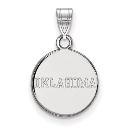 Sterling Silver Rhodium Plated Logoart University Of Oklahoma Small Disc Pendant