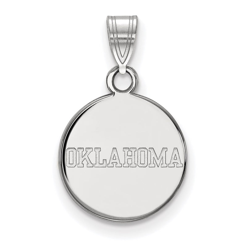 Sterling Silver Rhodium Plated Logoart University Of Oklahoma Small Disc Pendant